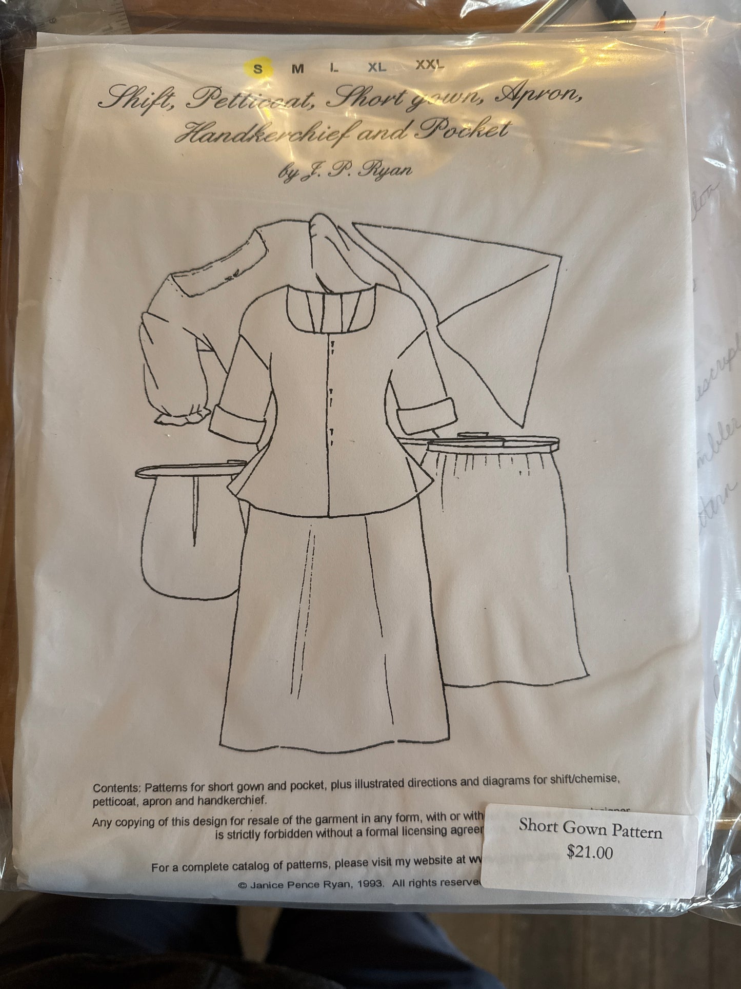 JP Ryan Shift, Petticoat, Short Gown, Apron, Handkerchief & Pocket Packet Pattern